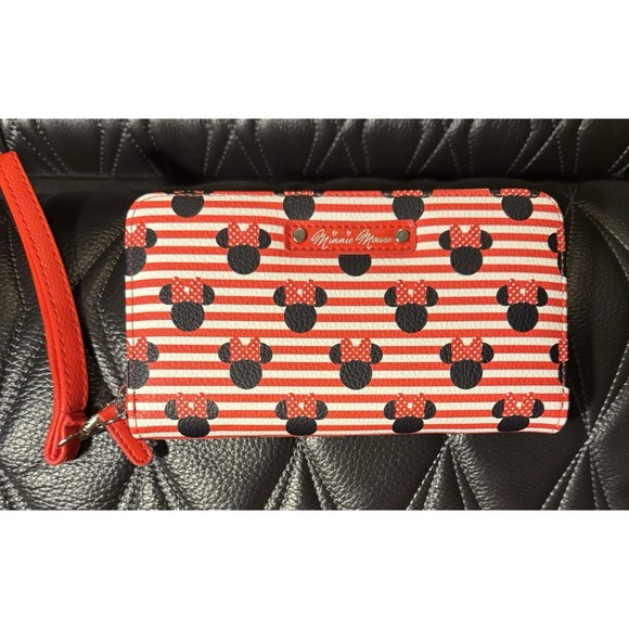 NEW Disney Minnie Mouse Zip Around Wallet Wristlet Red Black Minnie with Bows - Picture 1 of 10